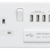 Knightsbridge SFR7USB4MW 13A 1-Gang SP Switched Socket + 5.1A 4-Outlet Type A USB Charger Matt White With White Inserts -British General Shop 348TY P