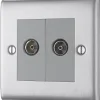 British General Nexus Metal 2-Gang Double Coaxial TV / FM Socket Brushed Steel -British General Shop 350XG P