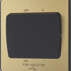 British General Evolve 10A 1-Gang 3-Pole Fan Isolator Switch Satin Brass With Black Inserts