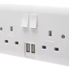 Crabtree Instinct 13A 2-Gang DP Switched Socket + 2.1A 2-Outlet Type A USB Charger White -British General Shop 357HV P