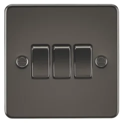 Knightsbridge FP4000GM 10AX 3-Gang 2-Way Light Switch Gunmetal