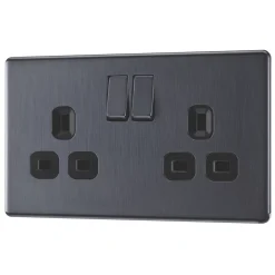 LAP Power Socket 13A 2-Gang DP Switched Power Socket Slate Grey With Black Inserts 5 Pack