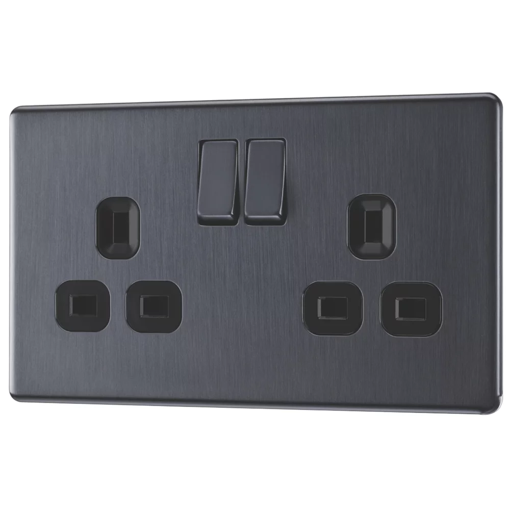 LAP Power Socket 13A 2-Gang DP Switched Power Socket Slate Grey With Black Inserts 5 Pack 3 LAP Power Socket 13A 2-Gang DP Switched Power Socket Slate Grey With Black Inserts 5 Pack