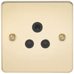 Knightsbridge FP5APB 5A 1-Gang Unswitched Socket Polished Brass With Black Inserts