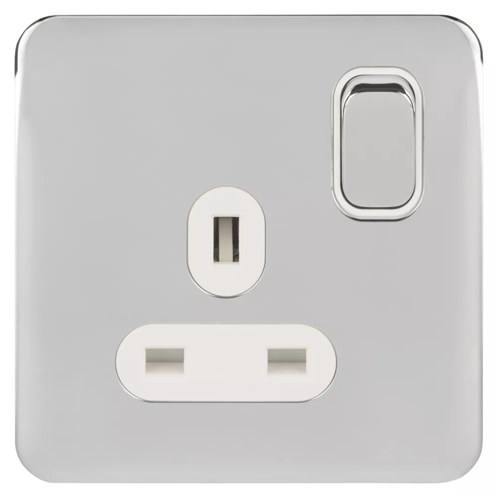 Schneider Electric Lisse Deco 13A 1-Gang DP Switched Plug Socket Polished Chrome With White Inserts 4 Schneider Electric Lisse Deco 13A 1-Gang DP Switched Plug Socket Polished Chrome With White Inserts - Image 2
