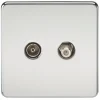 Knightsbridge SF0140PC 2-Gang Isolated Coaxial TV & F-Type Satellite Socket Polished Chrome -British General Shop 365TY P