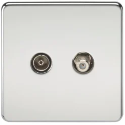 Knightsbridge SF0140PC 2-Gang Isolated Coaxial TV & F-Type Satellite Socket Polished Chrome