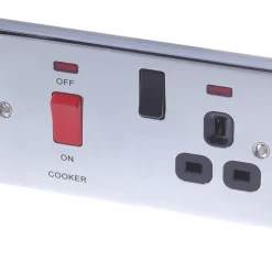 LAP 45A 2-Gang DP Cooker Switch & 13A DP Switched Socket Polished Chrome With Neon With Black Inserts