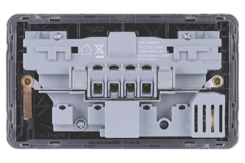 Schneider Electric Lisse Deco 13A 2-Gang SP Switched Socket + 2.1A 2-Outlet Type A USB Charger Mocha Bronze With Black Inserts 6 Schneider Electric Lisse Deco 13A 2-Gang SP Switched Socket + 2.1A 2-Outlet Type A USB Charger Mocha Bronze With Black Inserts - Image 4