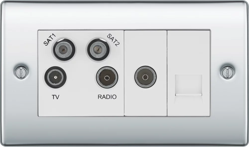 British General NEXUS METAL 4-Gang Quadruplex TV Socket Polished Chrome 4 British General NEXUS METAL 4-Gang Quadruplex TV Socket Polished Chrome - Image 2