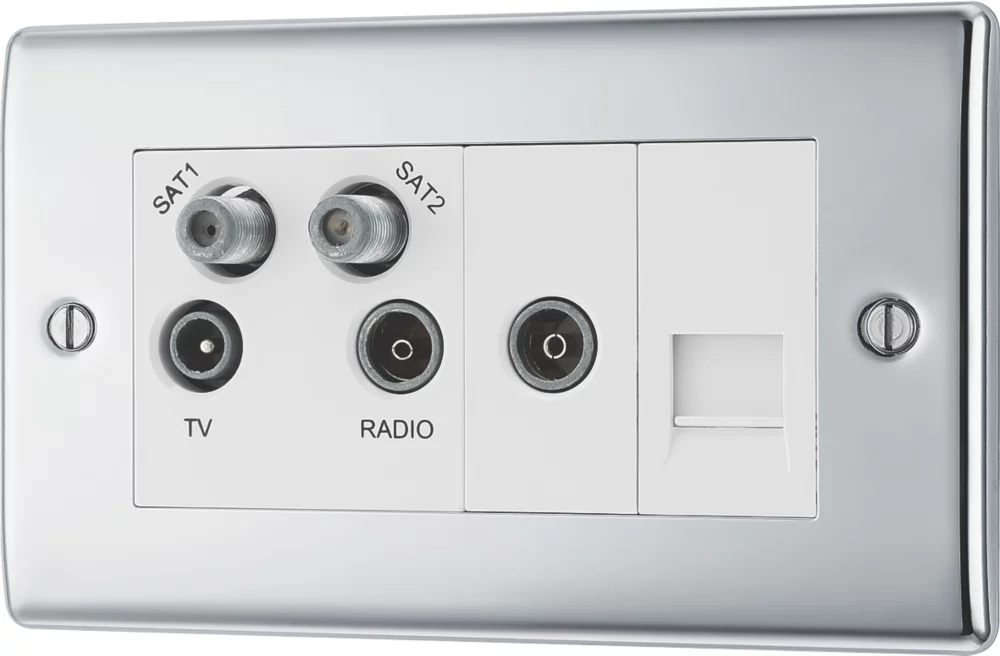 British General NEXUS METAL 4-Gang Quadruplex TV Socket Polished Chrome 3 British General NEXUS METAL 4-Gang Quadruplex TV Socket Polished Chrome