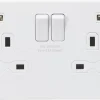 Knightsbridge SFR9904NMW 13A 2-Gang SP Switched Socket + 2.4A 2-Outlet Type A USB Charger Matt White With White Inserts 1 Knightsbridge SFR9904NMW 13A 2-Gang SP Switched Socket + 2.4A 2-Outlet Type A USB Charger Matt White With White Inserts -British General Shop 368TX P