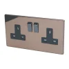 Varilight 13AX 2-Gang DP Switched Plug Socket Polished Bronze With Black Inserts -British General Shop 3716H P