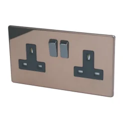 Varilight 13AX 2-Gang DP Switched Plug Socket Polished Bronze With Black Inserts