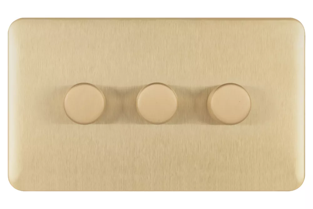 Schneider Electric Lisse Deco 3-Gang 2-Way Dimmer Switch Satin Brass 4 Schneider Electric Lisse Deco 3-Gang 2-Way Dimmer Switch Satin Brass - Image 2