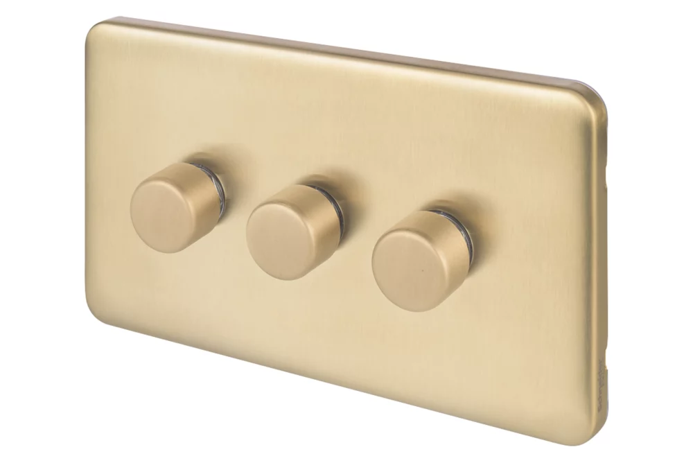 Schneider Electric Lisse Deco 3-Gang 2-Way Dimmer Switch Satin Brass 3 Schneider Electric Lisse Deco 3-Gang 2-Way Dimmer Switch Satin Brass