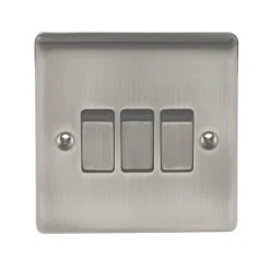 British General Nexus Metal 10AX 3-Gang 2-Way Light Switch Brushed Iridium -British General Shop 37755 A1