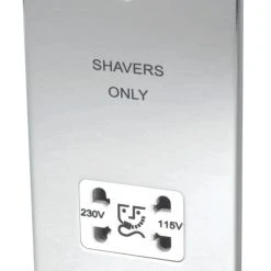 Schneider Electric Ultimate Low Profile 2-Gang Dual Voltage Shaver Socket 115 / 230V Polished Chrome With White Inserts