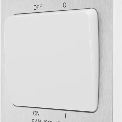 British General Evolve 10A 1-Gang 3-Pole Fan Isolator Switch Brushed Steel With White Inserts