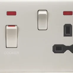 Knightsbridge FPR83MNPLW 45 & 13A 2-Gang DP Cooker Switch & 13A DP Switched Socket Pearl With LED With White Inserts