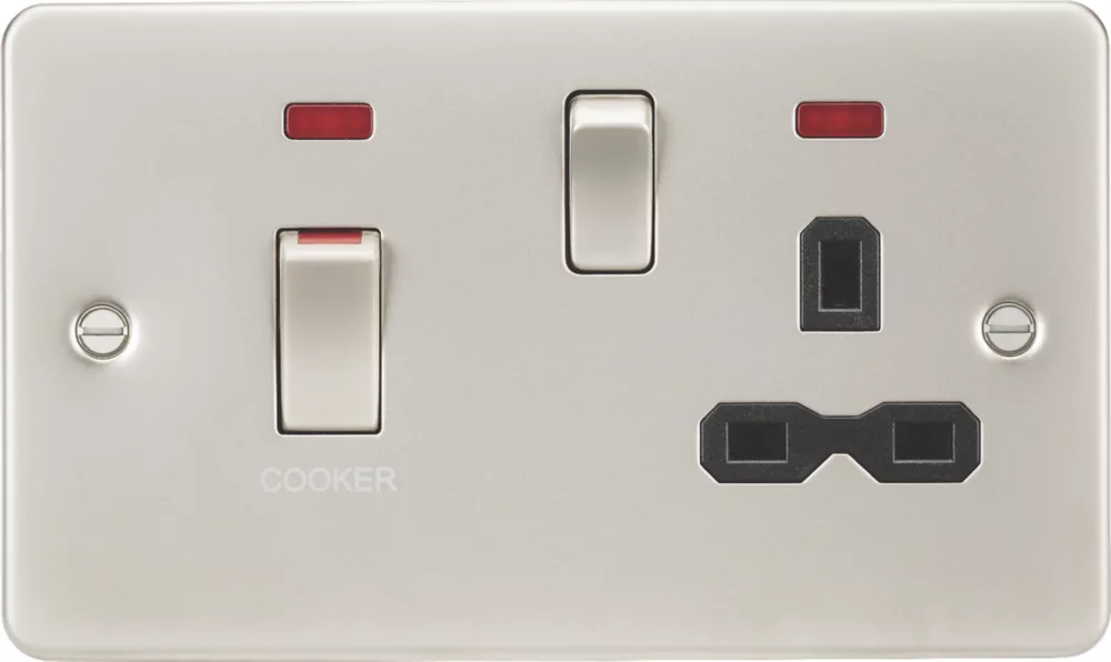 Knightsbridge FPR83MNPLW 45 & 13A 2-Gang DP Cooker Switch & 13A DP Switched Socket Pearl With LED With White Inserts 3 Knightsbridge FPR83MNPLW 45 & 13A 2-Gang DP Cooker Switch & 13A DP Switched Socket Pearl With LED With White Inserts