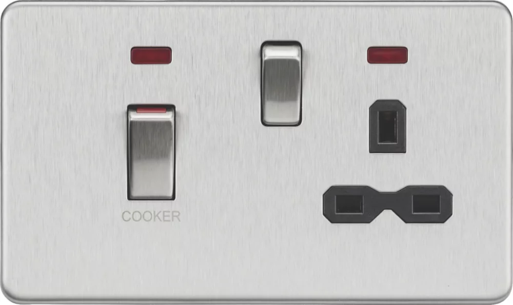 Knightsbridge SFR83MNBC 45 & 13A 2-Gang DP Cooker Switch & 13A DP Switched Socket Brushed Chrome With LED With Black Inserts 3 Knightsbridge SFR83MNBC 45 & 13A 2-Gang DP Cooker Switch & 13A DP Switched Socket Brushed Chrome With LED With Black Inserts