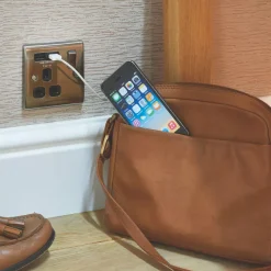 British General Nexus Metal 13A 1-Gang SP Switched Socket + 2.1A 2-Outlet Type A USB Charger Brushed Iridium With Black Inserts -British General Shop 3842F A2