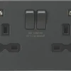 Knightsbridge SFR9224AT 13A 2-Gang SP Switched Socket + 2.4A 2-Outlet Type A USB Charger Anthracite With Black Inserts -British General Shop 386TX P