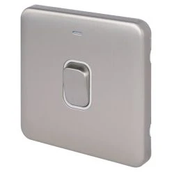 Schneider Electric Lisse Deco 20AX 1-Gang DP Control Switch Brushed Stainless Steel With LED With White Inserts