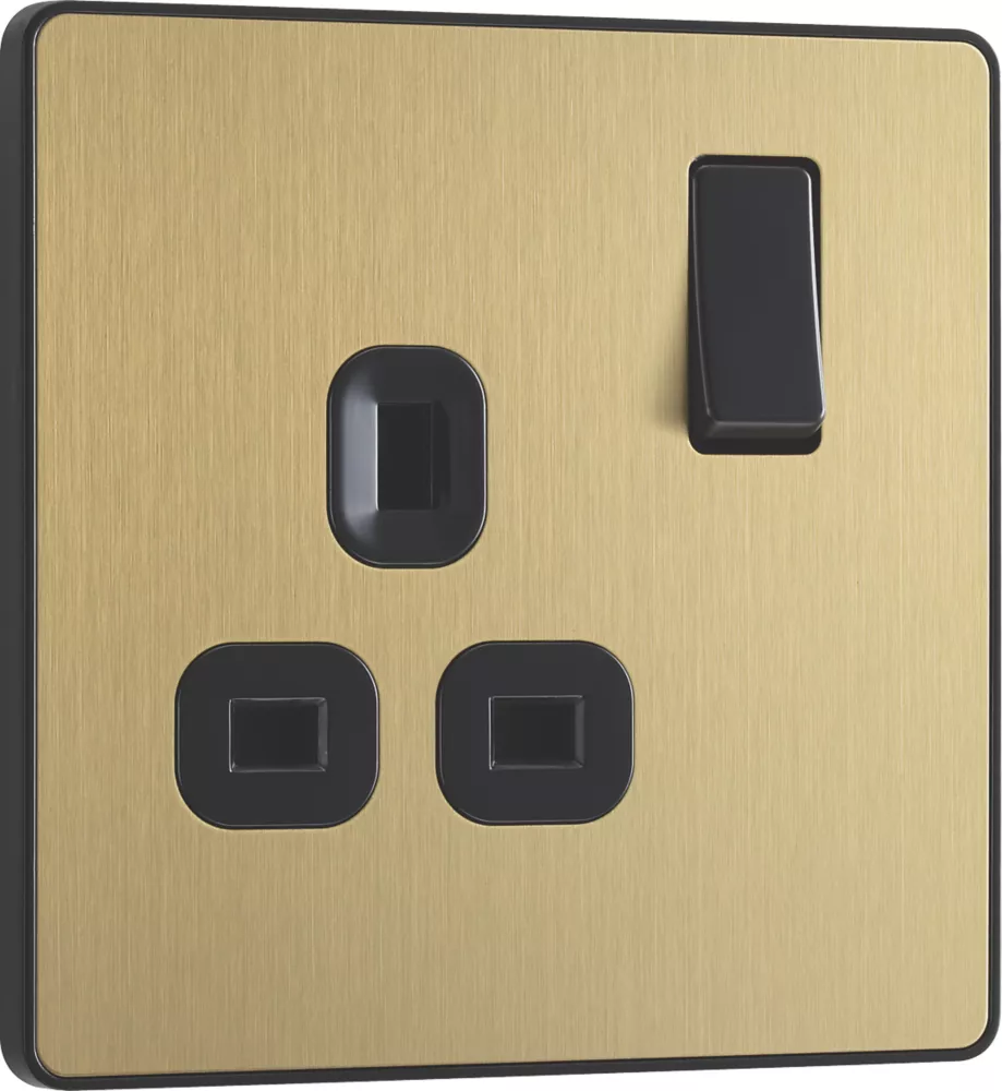 British General Evolve 13A 1-Gang SP Switched Socket Satin Brass With Black Inserts 4 British General Evolve 13A 1-Gang SP Switched Socket Satin Brass With Black Inserts - Image 2
