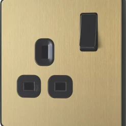 British General Evolve 13A 1-Gang SP Switched Socket Satin Brass With Black Inserts 12 British General Evolve 13A 1-Gang SP Switched Socket Satin Brass With Black Inserts -British General Shop 394RF A3