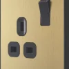 British General Evolve 13A 1-Gang SP Switched Socket Satin Brass With Black Inserts -British General Shop 394RF P