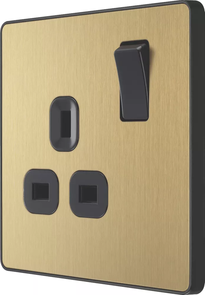 British General Evolve 13A 1-Gang SP Switched Socket Satin Brass With Black Inserts 3 British General Evolve 13A 1-Gang SP Switched Socket Satin Brass With Black Inserts