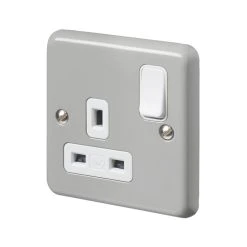 MK Contoura 13A 1-Gang DP Switched Plug Socket Grey With White Inserts