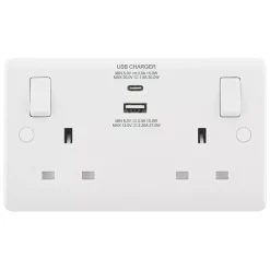 LAP 13A 2-Gang SP Switched Socket + 3A 2-Outlet Type A & C USB Charger White 8 LAP 13A 2-Gang SP Switched Socket + 3A 2-Outlet Type A & C USB Charger White -British General Shop 398JX A1