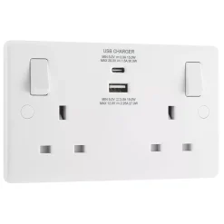 LAP 13A 2-Gang SP Switched Socket + 3A 2-Outlet Type A & C USB Charger White 9 LAP 13A 2-Gang SP Switched Socket + 3A 2-Outlet Type A & C USB Charger White -British General Shop 398JX A2