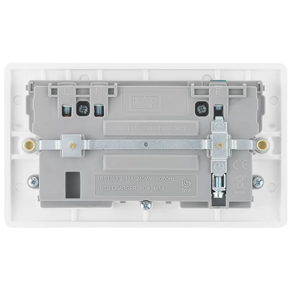 LAP 13A 2-Gang SP Switched Socket + 3A 2-Outlet Type A & C USB Charger White 6 LAP 13A 2-Gang SP Switched Socket + 3A 2-Outlet Type A & C USB Charger White - Image 4