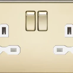Knightsbridge SFR9000PBW 13A 2-Gang DP Switched Double Socket Polished Brass With White Inserts