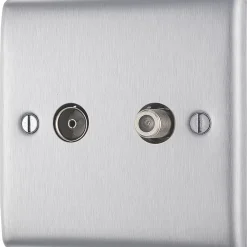 British General NEXUS METAL 1-Gang Duplex TV Socket Brushed Steel