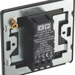 British General Evolve 1-Gang 2-Way LED Trailing Edge Single Push Dimmer Switch With Rotary Control Grey With Black Inserts -British General Shop 401PY A4