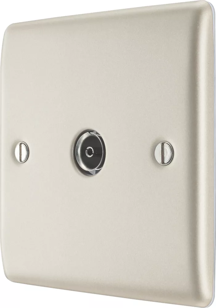 British General Nexus Metal 1-Gang Coaxial TV / FM Socket Pearl Nickel 3 British General Nexus Metal 1-Gang Coaxial TV / FM Socket Pearl Nickel