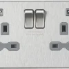 Knightsbridge FPR9224BCG 13A 2-Gang SP Switched Socket + 2.4A 2-Outlet Type A USB Charger Brushed Chrome With Colour-Matched Inserts -British General Shop 403TY P