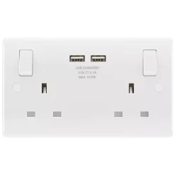 LAP 13A 2-Gang SP Switched Socket + 3.1A 2-Outlet Type A USB Charger White -British General Shop 4087P A1