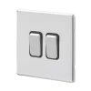 MK Aspect 10AX 2-Gang 2-Way Switch Polished Chrome With Black Inserts -British General Shop 409FF P