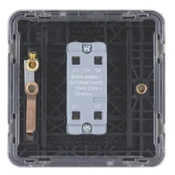 Schneider Electric Lisse Deco 10AX 1-Gang Intermediate Switch Brushed Stainless Steel With Black Inserts -British General Shop 410FF A3