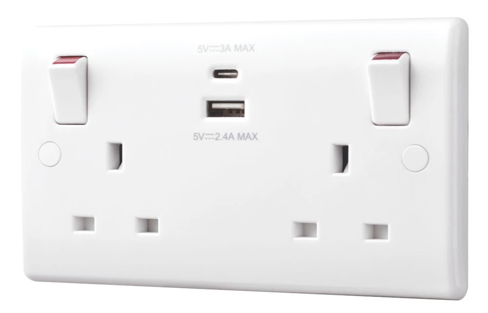 British General 800 Series 13A 2-Gang SP Switched Socket + 4.2A 2-Outlet Type A & C USB Charger White 3 British General 800 Series 13A 2-Gang SP Switched Socket + 4.2A 2-Outlet Type A & C USB Charger White