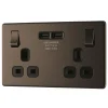 LAP 13A 2-Gang DP Switched Socket + 3.1A 2-Outlet Type A USB Charger Black Nickel With Black Inserts -British General Shop 411KJ P