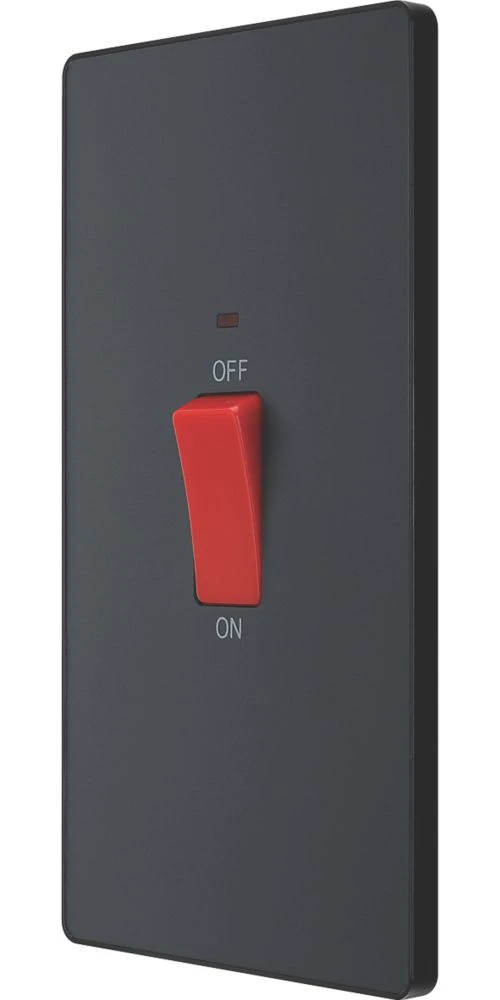 British General Evolve 45A 1-Gang 2-Pole Cooker Switch Grey With LED With Black Inserts 3 British General Evolve 45A 1-Gang 2-Pole Cooker Switch Grey With LED With Black Inserts