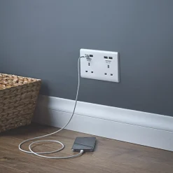 LAP 13A 2-Gang Unswitched Socket + 4.2A 4-Outlet Type A USB Charger White -British General Shop 4130P A5