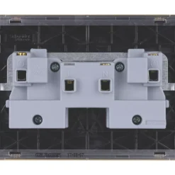 Schneider Electric Lisse Deco 13A 2-Gang Unswitched Plug Socket Satin Brass With Black Inserts -British General Shop 413FF A3